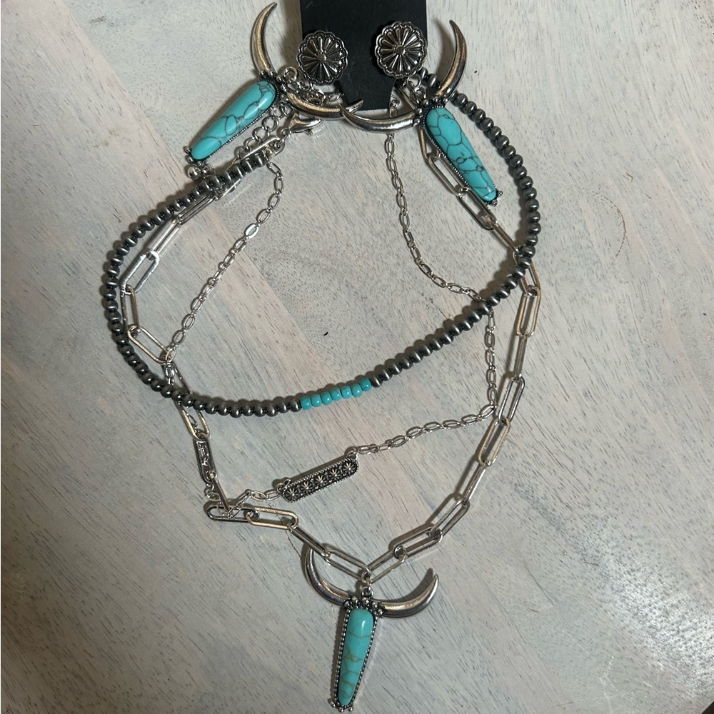 Silver and Turquoise Layered Necklace